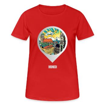 KI-Design: Münchner Stadtstrand trifft Sommerflair - Frauen T-Shirt atmungsaktiv - Rot - Vorne - AI Model Female 172 dark (172cm)