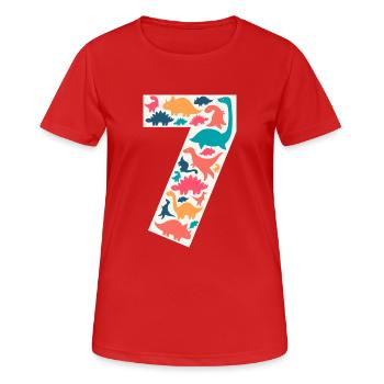 7 - Seven Years Birthday Dino Dinosaur T Rex - Women's Breathable T-Shirt - red - Front - AI Model Female 172 dark (172cm)