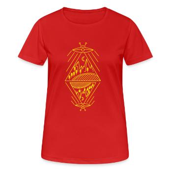 Ufo sighting paranormal mountains sun trees - Women's Breathable T-Shirt - red - Front - AI Model Female 172 dark (172cm)