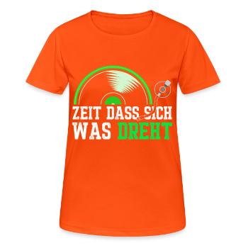 Zeit das sich was dreht - Retro Design - Frauen T-Shirt atmungsaktiv - Neonorange - Vorne - AI Model Female 172 dark (172cm)