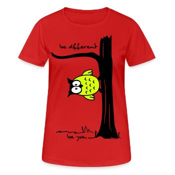 Owl on tree "be different, be you" - Women's Breathable T-Shirt - red - Front - AI Model Female 172 dark (172cm)