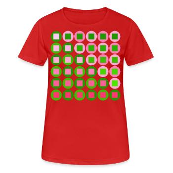 Cercles et carrés roses et verts dans le style Op Art - T-shirt respirant Femme - rouge - Devant - AI Model Female 172 dark (172cm)