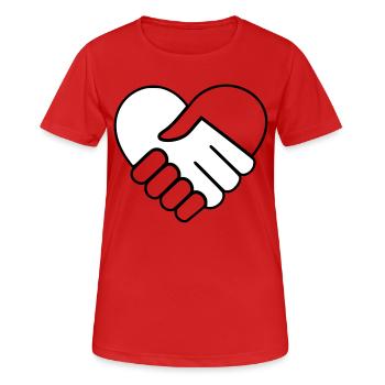 Herz Hand in Hand weiss-farblos - Frauen T-Shirt atmungsaktiv - Rot - Vorne - AI Model Female 172 dark (172cm)
