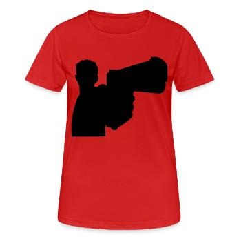 Mann mit Waffe - Frauen T-Shirt atmungsaktiv - Rot - Vorne - AI Model Female 172 dark (172cm)