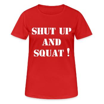 Tais-toi et Squat - Musculation - Musculation - T-shirt respirant Femme - rouge - Devant - AI Model Female 172 dark (172cm)
