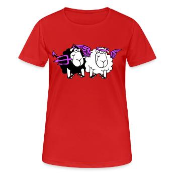 2 Mouton Ange Diable Satan Enfer Mal Paradis Bien - T-shirt respirant Femme - rouge - Devant - AI Model Female 172 dark (172cm)