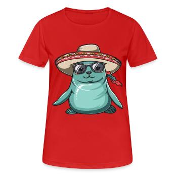phoque animal drôle sombrero - T-shirt respirant Femme - rouge - Devant - AI Model Female 172 dark (172cm)