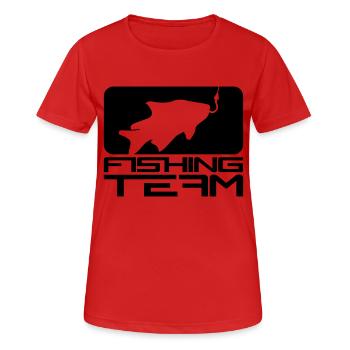 black fishing team sport logo caught fish ang - Women's Breathable T-Shirt - red - Front - AI Model Female 172 dark (172cm)