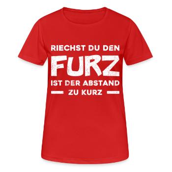 Riechst du den Furz, ist der Abstand zu kurz - Frauen T-Shirt atmungsaktiv - Rot - Vorne - AI Model Female 172 dark (172cm)