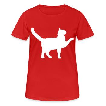 Cat silhouette greeting paw stretching begging - Women's Breathable T-Shirt - red - Front - AI Model Female 172 dark (172cm)