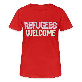 Les réfugiés accueillent rétro - T-shirt respirant Femme - rouge - Devant - AI Model Female 172 dark (172cm)