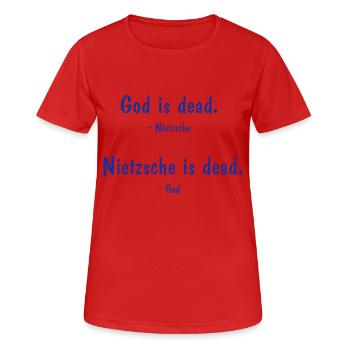 Nietzsche und Gott beide Tot? Philosophie Spruch - Frauen T-Shirt atmungsaktiv - Rot - Vorne - AI Model Female 172 dark (172cm)