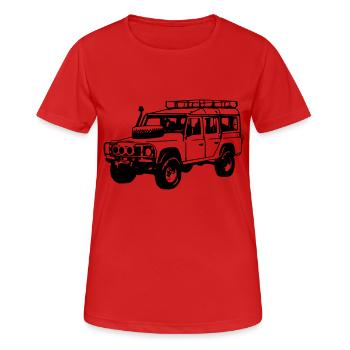 Land Rover Defender, Jeep, SUV - T-shirt respirant Femme - rouge - Devant - AI Model Female 172 dark (172cm)