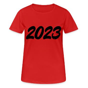 2023 - Frauen T-Shirt atmungsaktiv - Rot - Vorne - AI Model Female 172 dark (172cm)