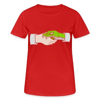 Greeting Handshake Snake Bites - Women's Breathable T-Shirt - red - Front - AI Model Female 172 dark (172cm)