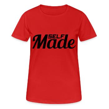 text successful shield logo rich self made man m - Women's Breathable T-Shirt - red - Front - AI Model Female 172 dark (172cm)