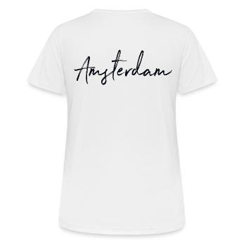 Amsterdam - Frauen T-Shirt atmungsaktiv - Weiß - Hinten - AI Model Female 172 dark (172cm)