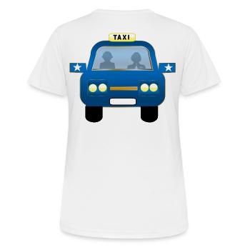 Blaues Taxi Front Karikatur - Frauen T-Shirt atmungsaktiv - Weiß - Hinten - AI Model Female 172 dark (172cm)