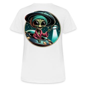 Außerirdischer Detektiv im UFO-Licht - Frauen T-Shirt atmungsaktiv - Weiß - Hinten - AI Model Female 172 dark (172cm)