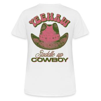 Yeehaw Saddle Up Cowboy Hat - Women's Breathable T-Shirt - white - Back - AI Model Female 172 dark (172cm)