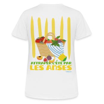 Catching summer by the handles of the basket - Women's Breathable T-Shirt - white - Back - AI Model Female 172 dark (172cm)