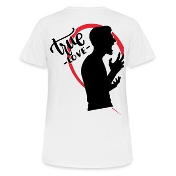 Schreiender Kerl halbes Herz - Frauen T-Shirt atmungsaktiv - Weiß - Hinten - AI Model Female 172 dark (172cm)