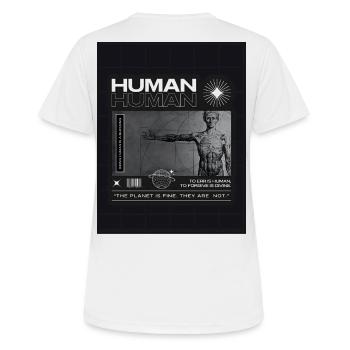 Ein Mensch zu sein ist ein Segen. - Frauen T-Shirt atmungsaktiv - Weiß - Hinten - AI Model Female 172 dark (172cm)