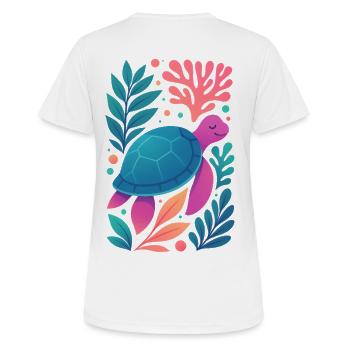 Tortue corail colorée - T-shirt respirant Femme - blanc - Dos - AI Model Female 172 dark (172cm)