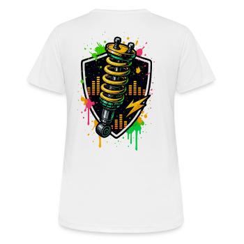 Gewindefahrwerk Neon, Tuning Schrauber Shirt - Frauen T-Shirt atmungsaktiv - Weiß - Hinten - AI Model Female 172 dark (172cm)