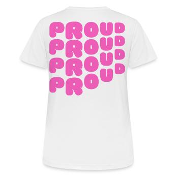 Pride / CSD / LGBTQ+ Design "PROUD" - Women's Breathable T-Shirt - white - Back - AI Model Female 172 dark (172cm)