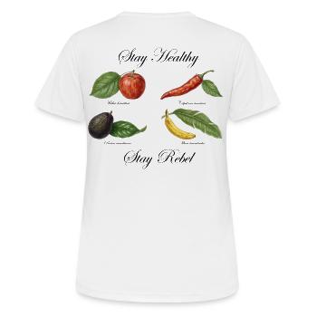 Restez en bonne santé, restez rebelles ! - T-shirt respirant Femme - blanc - Dos - AI Model Female 172 dark (172cm)