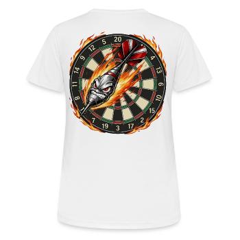 Flammenpfeil trifft Dartboard - Frauen T-Shirt atmungsaktiv - Weiß - Hinten - AI Model Female 172 dark (172cm)