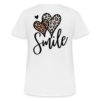 Leopard Herzen Smile Schrift - Frauen T-Shirt atmungsaktiv - Weiß - Hinten - AI Model Female 172 dark (172cm)