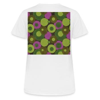 60er-70er-Pop-Art-Kreise-Muster - Frauen T-Shirt atmungsaktiv - Weiß - Hinten - AI Model Female 172 dark (172cm)
