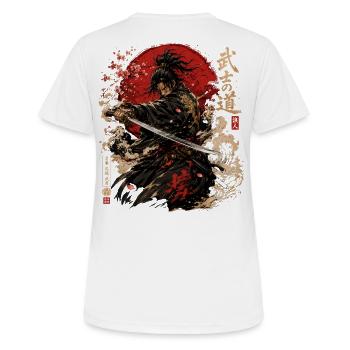 Samurai – Japan Warrior Streetwear Design - Frauen T-Shirt atmungsaktiv - Weiß - Hinten - AI Model Female 172 dark (172cm)