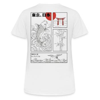 Japanese Koi Fish Great Wave Kanagawa Torii Kanji - Women's Breathable T-Shirt - white - Back - AI Model Female 172 dark (172cm)