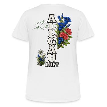 Allgäu ruft – Berge, Blumen und Heimatliebe - Frauen T-Shirt atmungsaktiv - Weiß - Hinten - AI Model Female 172 dark (172cm)