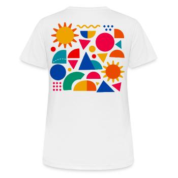 Geometrische Farbexplosion: Sonnige Formen - Frauen T-Shirt atmungsaktiv - Weiß - Hinten - AI Model Female 172 dark (172cm)