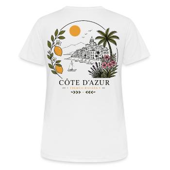 Côte d’Azur Küstenpanorama - Frauen T-Shirt atmungsaktiv - Weiß - Hinten - AI Model Female 172 dark (172cm)