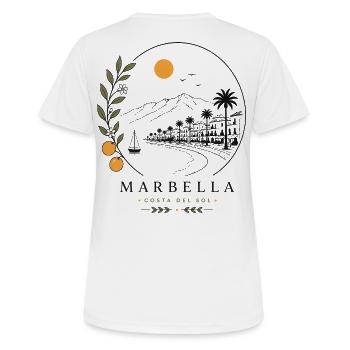Marbella Küstenstimmung - Frauen T-Shirt atmungsaktiv - Weiß - Hinten - AI Model Female 172 dark (172cm)