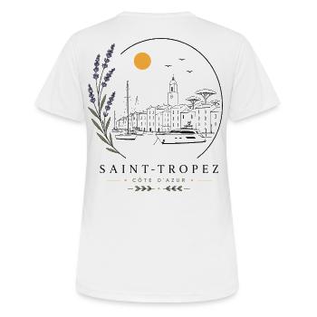 Saint-Tropez Hafen Blick - Frauen T-Shirt atmungsaktiv - Weiß - Hinten - AI Model Female 172 dark (172cm)