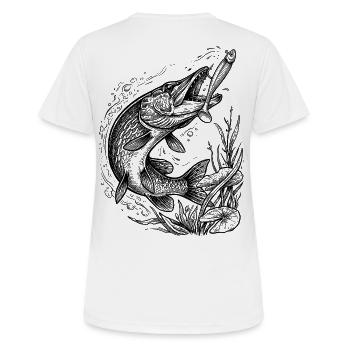 Brochez sur un softbait | Collection Classique - T-shirt respirant Femme - blanc - Dos - AI Model Female 172 dark (172cm)