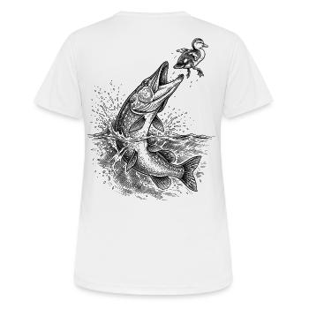 Chasse de Surface au Brochet 2 | Collection Classique - T-shirt respirant Femme - blanc - Dos - AI Model Female 172 dark (172cm)