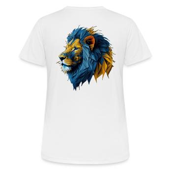 Lion polygonal bleu-or - T-shirt respirant Femme - blanc - Dos - AI Model Female 172 dark (172cm)