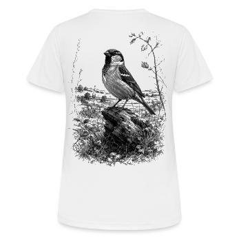 Cute sparrow artfully drawn on tree trunk - Women's Breathable T-Shirt - white - Back - AI Model Female 172 dark (172cm)