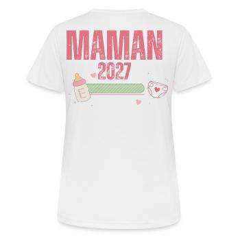 Mutter 2027 Schwangerschaftsankündigung – Werdende Mutter - Frauen T-Shirt atmungsaktiv - Weiß - Hinten - AI Model Female 172 dark (172cm)