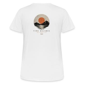 Trouvez l’équilibre – Coucher de soleil vintage en montagne - T-shirt respirant Femme - blanc - Dos - AI Model Female 172 dark (172cm)