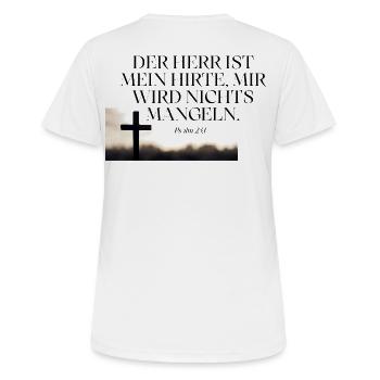 Psalm 23 Hirte Vertrauen Kreuz - Frauen T-Shirt atmungsaktiv - Weiß - Hinten - AI Model Female 172 dark (172cm)