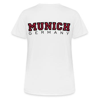 München Munich Germany (Schwarz/Rot) - Frauen T-Shirt atmungsaktiv - Weiß - Hinten - AI Model Female 172 dark (172cm)