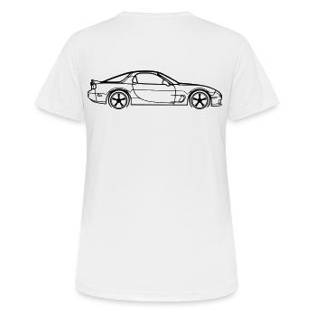 RX‑7 Line Silhouette – JDM Performance Art - Frauen T-Shirt atmungsaktiv - Weiß - Hinten - AI Model Female 172 dark (172cm)